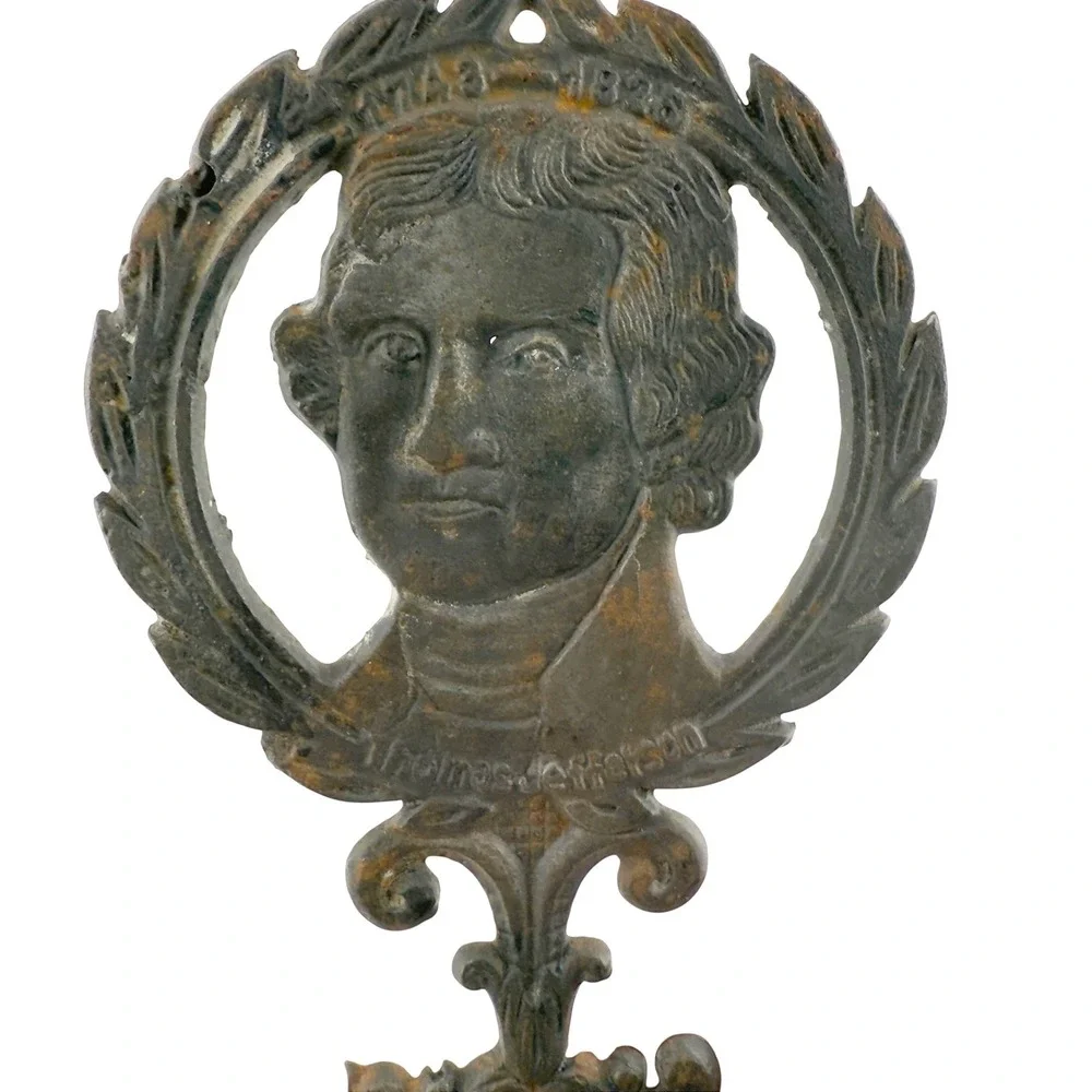Thomas Jefferson Cast Iron Trivet Wall Plaque Portrait Relief Rustic Patina‎